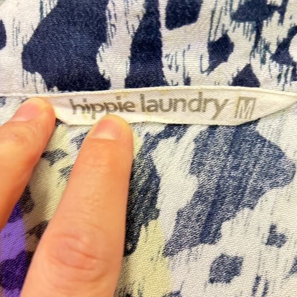 Hippie Laundry Abstract Boho Blue and White Kimono Tassel Size M - Picture 2 of 6